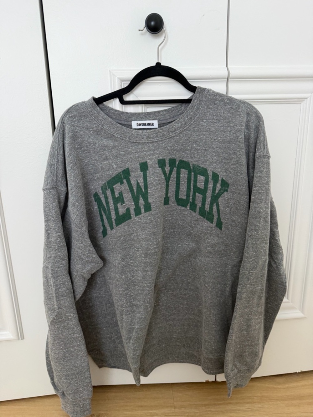 Daydreamer Gray Crewneck with Green "New York" Arch